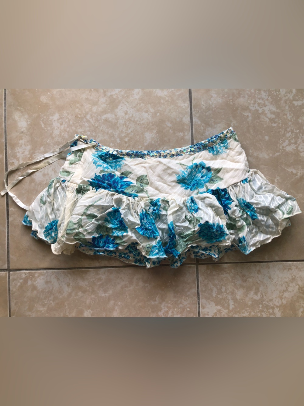 Y2K Abercrombie & Fitch Micro Mini Skirt Size 6 Blue Floral Silk Blend Vintage